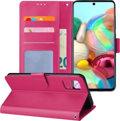 Hoesje - Geschikt voor Samsung Galaxy A71 - Luxe Bookcase - Walletcase Hoes - Portemonnee - Cover - Telefoonhoes - Donkerroze