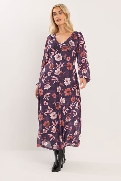 Yours Paarse Bloemen Maxijurk Size 42