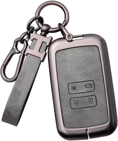 Dailygoods - Grijze autosleutelhoes voor Renault Clio Megane Koleos Kadjar Kangoo Twingo Talisman Captur Espace Dacia Duster 4 knoppen sleutelhoes zinklegering voor autosleutel bescherming