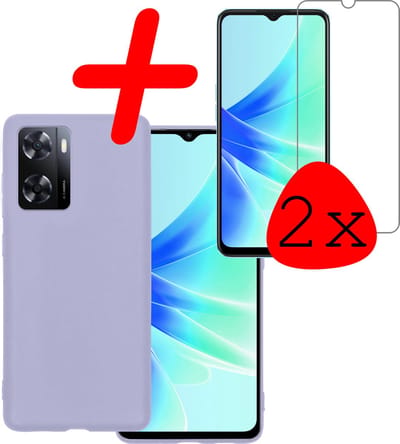 Hoesje Met 2x Screenprotector - Geschikt voor OPPO A57 - Sterk & Shockproof - Back Cover - Siliconen Case - Telefoon Hoes - Lila