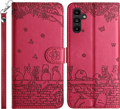 BookCover Hoes Etui geschikt voor Samsung Galaxy S24 Plus - S25 Plus - Rood - Katten Muur - Reliëf