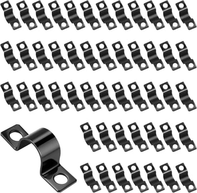 50 Stuks Zware Kabelklemmen voor Schroeven – U-Pijp Klemmen Zwart, Dubbele Bar Mat Fence Bevestiging voor Elektrische Kabels, Lege Pijpen en Leidingen van 5mm