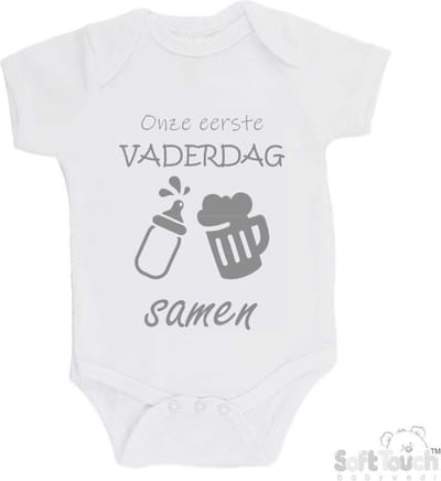 100% katoenen Romper "Onze eerste vaderdag samen" Unisex Katoen Wit/grijs Maat 62/68