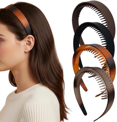 Daity 4-delige set - Stijlvolle plastic haarbanden, haarbanden met tandjes, antislip, dameshaarbanden, cadeaus voor vrouwen en jonge meisjes