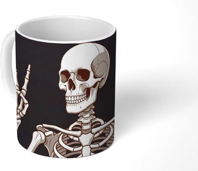 Mok - Koffiemok - Skelet - Peace - Zwart - Mokken - 350 ML - Beker - Koffiemokken - Theemok