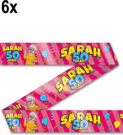 6x Afzetlint Sarah 50 jaar cartoon - 12 meter - vlaglijn festival feest party verjaardag thema feest kleur