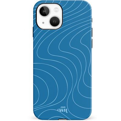 xoxo Wildhearts Catching Flights Blue - Double Layer - Hoesje geschikt voor iPhone 14 Plus case - Siliconen hoesje met golven print - Hardcover - Beschermhoes - Optimale bescherming - Blauw