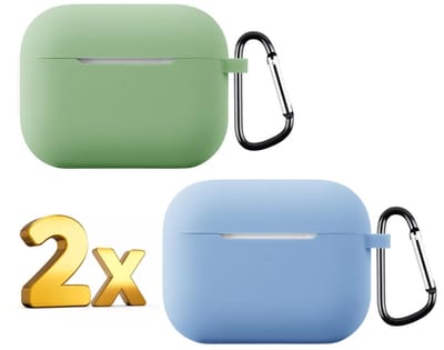 Telestore - hoesje geschikt voor AirPods Pro 3 soft case cover - 2 stuks groen en blauw - TPU hoesje Beschermhoes - AirPods Pro 3 Cover - AirPods Pro 3 hoesje - Geschikt voor Apple AirPods Pro 3 - gel hoesje met sleutelhanger