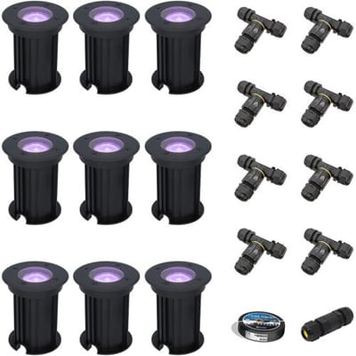 Set van 9 Maisy Smart Grondspots Rond - Ø12cm - 5.5 Watt 400 lumen - RGBWW - Wifi + Bluetooth - Bestuurbaar via app - IP67 - Google Home - Amazon Alexa - Zwart - Inclusief installatiemateriaal (Kabel & connector)