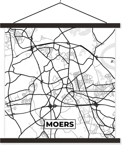 Posterhanger incl. Poster 60x60 cm - Schoolplaat - Plattegrond - Kaart - Moers - Stadskaart - Textielposter - Zwarte latten - Stadskaart