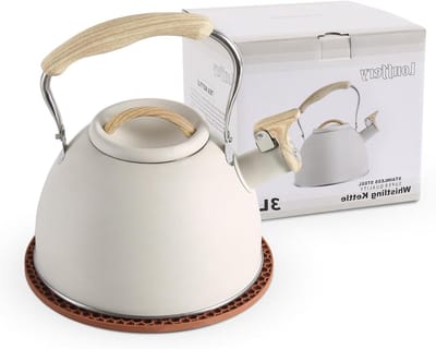 Theepot Waterkoker - Fluitketel Keuken - Koffie Thee Zetten - Luid Fluitend Geluid - 3.2 Liter - Creme Wit