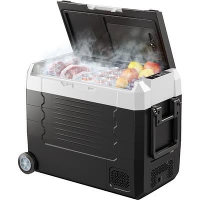 Réfrigérateur de voiture, CC 12/24 V CA 100-240 V Compresseur Refroidisseur Électrique, -20°C à 20°C Réfrigérateur de Camion avec Contrôle APP, Roues & Double Zone, 45L Voitures