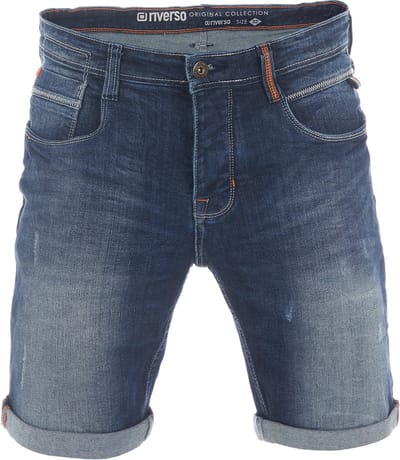 riverso Heren Short Broeken RIVTom regular/straight Fit Blauw W 30 Volwassenen Stretch Jeans Korte Broek