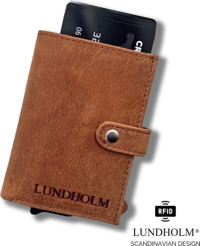 Lundholm pasjeshouder mannen leer bruin - RFID anti skim bescherming - portemonnee heren pasjeshouder mannen cadeautjes tip - leer - Donsö Serie | Bruin