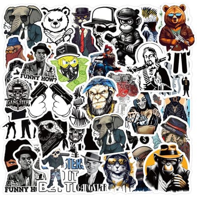 10 30 60 Stuks Cartoon Gangster Schutter Stickers Coole Killer Graffiti Decals Diy Kantoorbenodigdheden Telefoon Helm Auto Decoratie Sticker Pakket gray