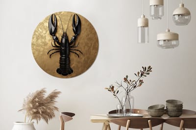 WallCircle - Wandcirkel - Muurcirkel - Kreeft - Zwart - Goud - Luxe - Aluminium - Dibond - 90x90 cm - Binnen en Buiten