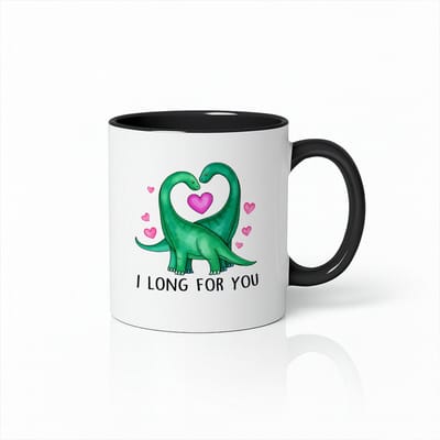 I Long For You Dinosaurus Mok 330ml – Wit-Zwarte Koffiemok met Schattig Romantisch Dino Ontwerp – Lief Cadeau voor Koppels