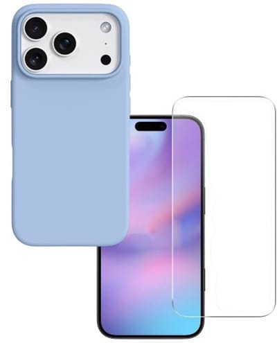 Shockproof Backcover - Liquid Silicone Soft Hoesje - Geschikt voor: iPhone 17 Pro - Haze Blauw + 2x Screenprotector Beschermglas - Glasplaatje