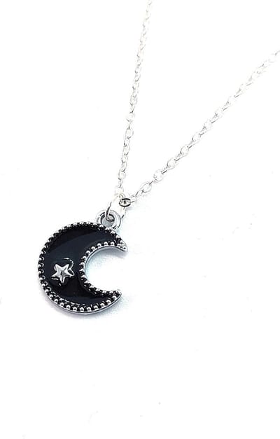 Ketting Meisje- Zilveren Ketting met Maantje- Meisjesketting maan- Zwart- Maan- Moon- Kind- LiLaLove