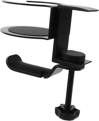 Bureau Bekerhouder - Koptelefoon Haak - Bureau Organisatie - 360 Graden Draaibaar - 11.8 x 9.2 cm - Zwart