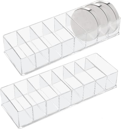 Cosmetische Organizer Set van 2, Transparante Plastic Opbergdoos met 8 Compartimenten voor Lippenstift, Oogschaduw en Make-up Accessoires