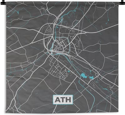 Wandkleed - Wanddoek - België – Ath – Stadskaart – Kaart – Blauw – Plattegrond - 180x180 cm - Wandtapijt