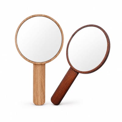 VHV Professionele Handspiegel met Houten Frame - HD Draagbare Kappersspiegel - Make-up Spiegel met Ergonomisch Handvat - Salon & Thuisgebruik - Lichtbruin en donkerbruin - 2 Stuk