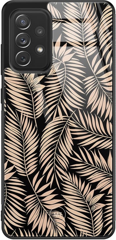 Hoesje geschikt voor Samsung Galaxy A52 5G - Palm silhouette - Hard Case Zwart Back Cover - Natuur - Zwart, Bruin - Mooie Telefoonhoesjes