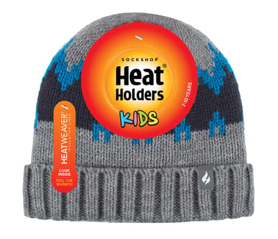 Heat Holders - Geribbelde zachte muts met pom-pom voor jongens - Pebble Melange / teal / navy