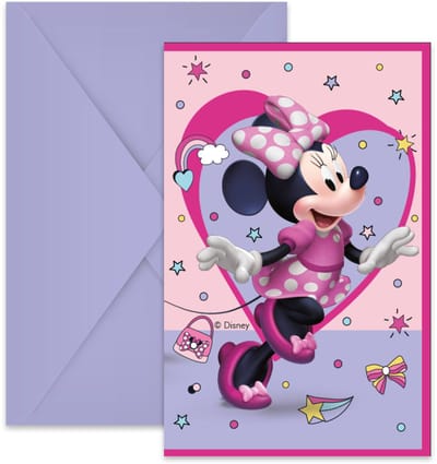 Folat - Minnie Mouse Uitnodigingen Papier FSC 14 x 9 cm - 6 stuks