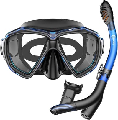 SnelShoppen - Snorkel Set met Duikbril en Snorkel, Waterdicht, Anti-Fog, Anti-Leak, Gelaagd Glas, 3-Channel Premium Droge Snorkel voor Volwassenen
