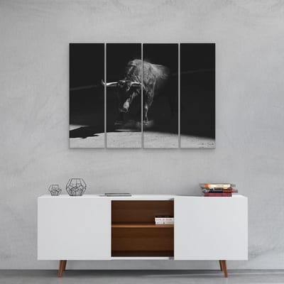 Artaza Canvas Schilderij Vierluik Stier In De Arena - Zwart Wit - 80x60 - Foto Op Canvas - Canvas Print
