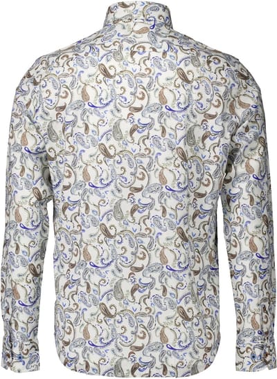 R2 Linnenblend Overhemd Paisley Wit - Maat L - Heren - Overhemden Formeel