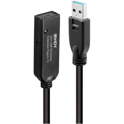 LINDY USB-kabel USB 3.2 Gen1 (USB 3.0 / USB 3.1 Gen1) USB-A stekker, USB-C bus 10.00 m Zwart 43376