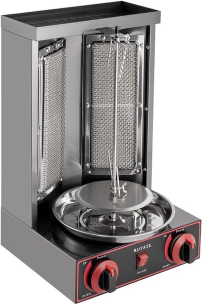 VIN® Professionele Kebab Grill – Verticale Grill Met Temperatuurinstelling – Donorgrill Met Opvangbak – Shoarmagrill - Kebabgrill - Grill Apparaat 3000 W, 220 V – Zwart