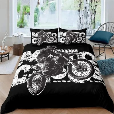 3D Luxe Beddengoed Collectie Motorfiets Print Dekbedovertrek Collectie Met Kussensloop Motocross Sprei Jongens Bed Collectie 150X200cm-3pcs