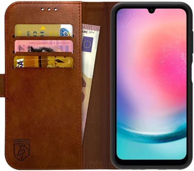 Rosso Element Book Case Wallet Hoesje Geschikt voor Samsung Galaxy A25 | Portemonnee | 3 Pasjes | Magneetsluiting | Stand Functie | Bruin