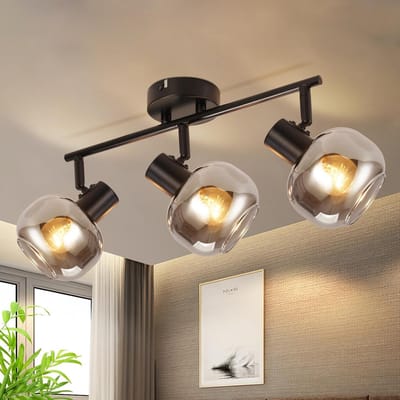Glitzerlife - Plafondspot Plafondlamp - draaibaar en kantelbaar - opbouwspot - 3xE14 fitting - rookglas glazen plafondspots - Ø38,5cm - zwart - moderne plafondspot voor hal keuken woonkamer slaapkamer