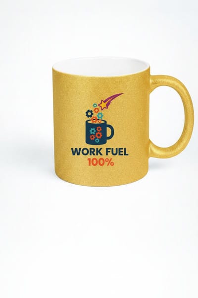 Work Fuel 100% Mok 330ml – Gouden Keramische Koffiemok met Motiverend Kantoor Design – Perfect Cadeau voor Professionals & Collega’s