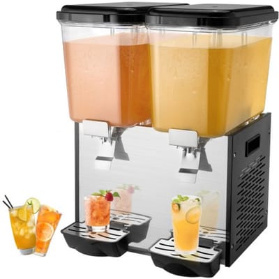 VEVOR Commerciële Drankdispenser met 2 Tanks, Sapdispenser 18 L (per Tank), 370 W RVS IJsthee Drankmachine met 7-12 °C Koeltemperatuur, voor Koude Dranken Restaurant Bar Feest Buffet Catering