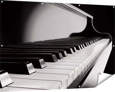 Gards Tuinposter Pianotoetsen - Noten - Piano - 150x100 cm - Tuindoek - Tuindecoratie - Wanddecoratie buiten - Tuinschilderij