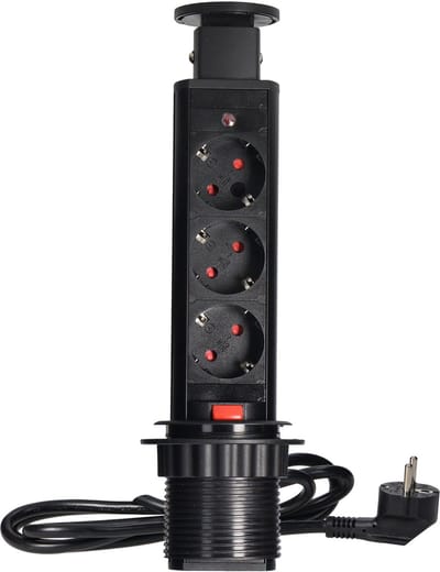 Orno Lift-up Stekkerdoos - Verdeelstekker 3 stopcontacten - Inbouw Stekkerblok met 1.8 meter kabel - Zwart