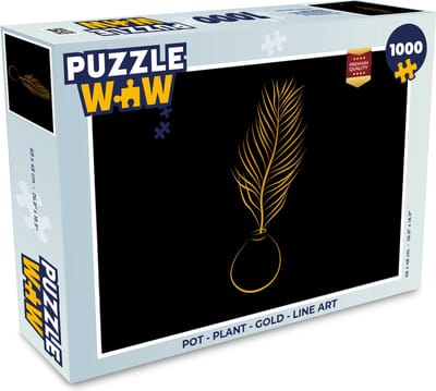 Puzzel Pot - Plant - Gold - Line art - Legpuzzel - Puzzel 1000 stukjes volwassenen