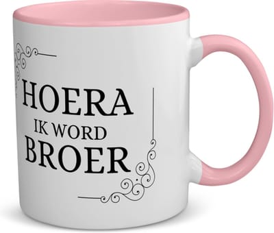 Akyol - hoera ik word broer koffiemok - theemok - roze - Broer - iemand die broer wordt - broer cadeautjes - cadeau - kado - geschenk - 350 ML inhoud