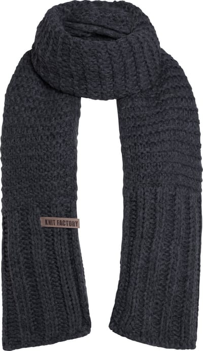 Knit Factory Alex Gebreide Sjaal Dames & Heren - Warme Wintersjaal - Grof gebreid - Langwerpige sjaal - Wollen sjaal - Heren sjaal - Dames sjaal - Unisex - Antraciet - Donkergrijs - 200x45 cm