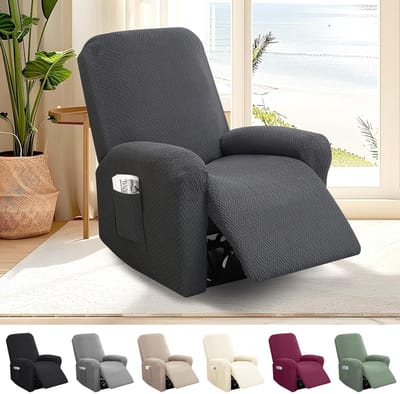 SnelShoppen - Recliner Hoes Stretch All-Inclusive Stoelhoes Zithoes Wasbaar voor TV Recliner met Zakjes Donkergrijs - Hoge Kwaliteit Polyester Spandex