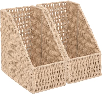 5Five Lectuurbak/documenten opbergbak - 2x - naturel koord - metaal/touw - L15 x B26 x H27 cm - Kantoorbenodigdheden - Bureau-accessoires