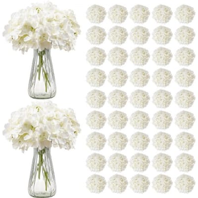VEVOR Kunstbloemen, 105 stuks witte kunstzijden hortensia's, witte kunstbloemen met stelen voor doe-het-zelf bruidsboeketten, tafeldecoraties voor thuis, tafeldecoraties voor feesten