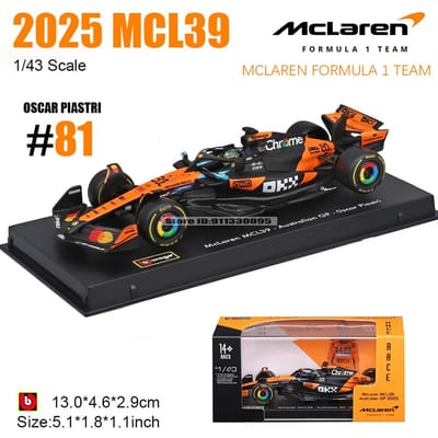 Bburago 1:43 F1 Mclaren Mcl39 #4 Lando Norris #81 Oscar Piastri Voiture en Alliage Modèle Réduit Jouet Objet de Collection