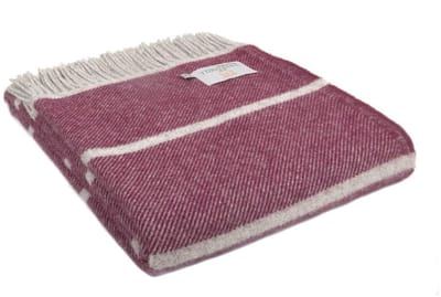 Plaid met brede accent streep Paars Rood (Rosewood) - 150x183 - Nieuw Wol - Tweedmill UK